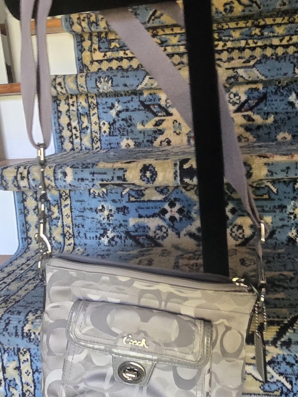 Coach Silver Gray Signature Crossbody Bag with Turn-Lock Pocket - Picture 2 of 4